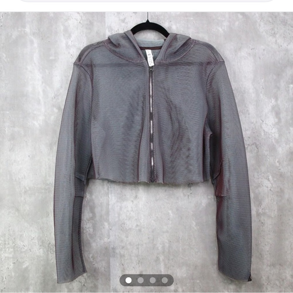 ALO Yoga Mode Mesh Crop Jacket Women's Size Medium Gray Full Zip Hooded